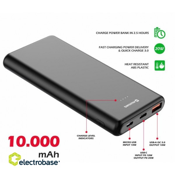 Swissten Line Power Bank Переносная зарядная батарея USB / USB-C / Micro USB / 20W / 10000 mAh фото 2