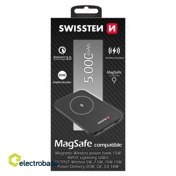 Swissten Power Banka MagSafe compatible Uzlādes baterija priekš Apple iPhone 12 / 13 / 14 / 15 sērijas 5000mAh image 8