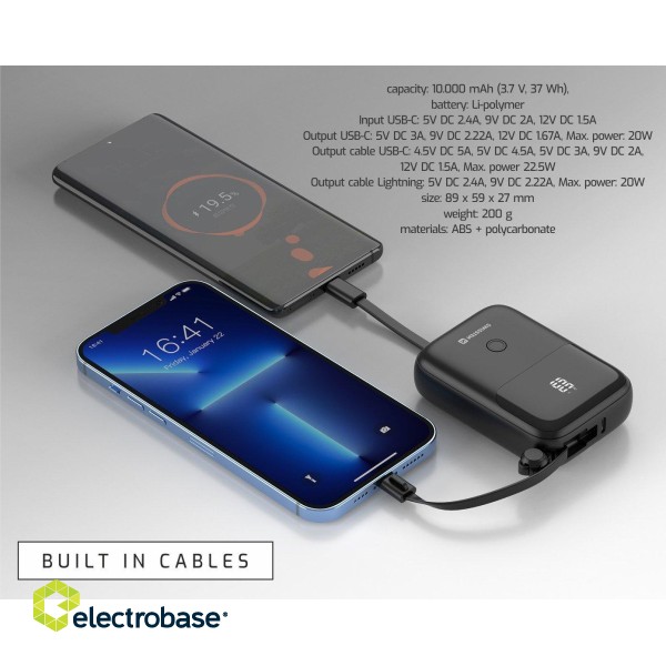 Swissten Power Bank  Ārējas uzlādes baterija ar USB-C un Lightning Kabeli 10 000 mAh 22.5W image 4