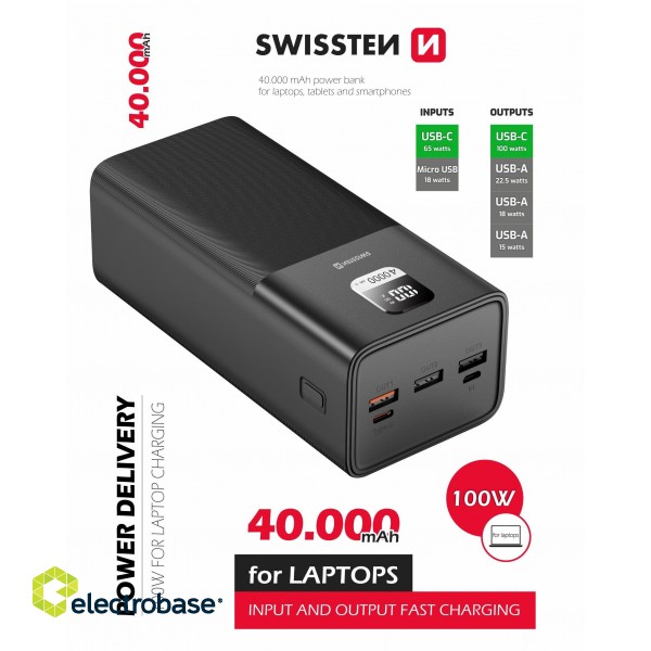 Swissten Power Line Power Bank Ārējas Uzlādes Baterija 40 000 mAh 100W image 2