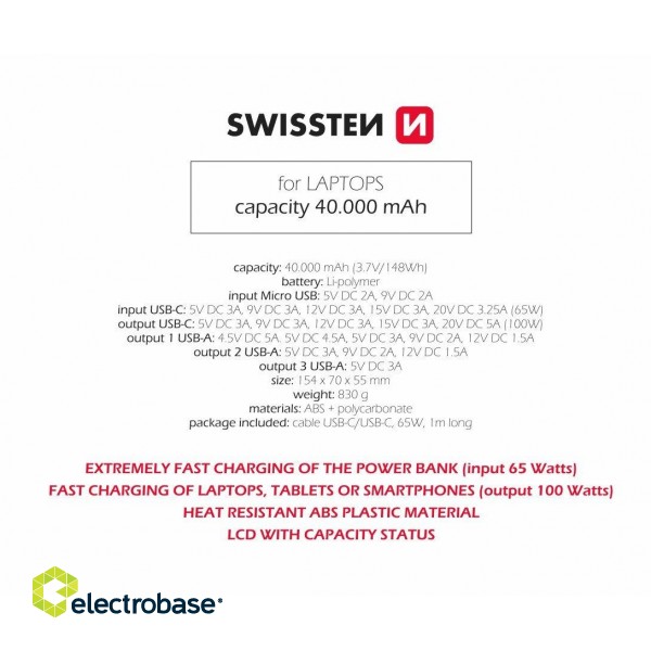 Swissten Power Line Power Bank Ārējas Uzlādes Baterija 40 000 mAh 100W image 4