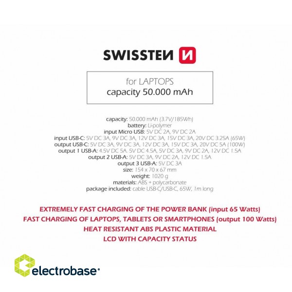 Swissten Power Line Power Bank 50 000 mAh / 100W image 4