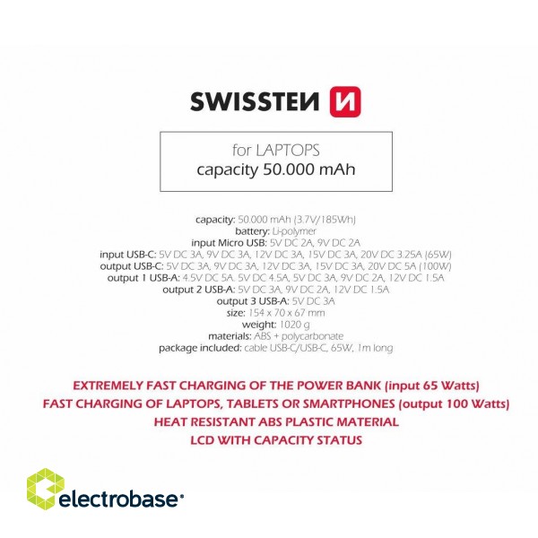 Swissten Power Line Power Bank Ārējas Uzlādes Baterija 50 000 mAh / 100W image 4