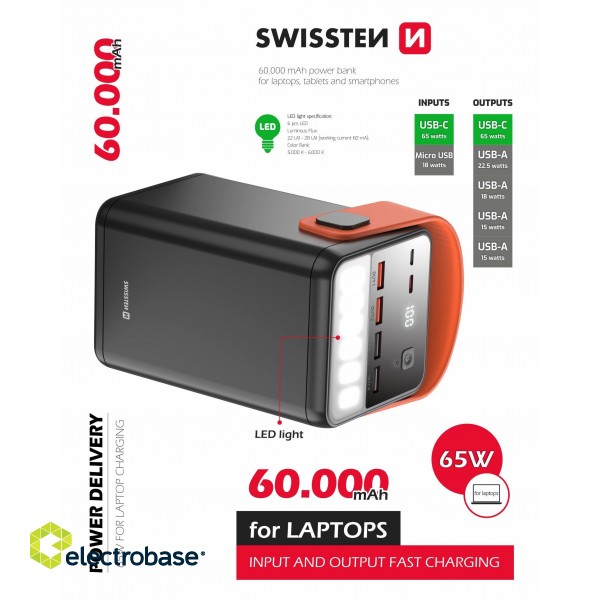 Swissten Power Line Power Bank Ārējas Uzlādes Baterija 60 000 mAh / 65W image 2