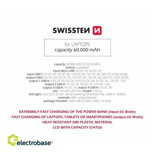Swissten Power Line Power Bank Ārējas Uzlādes Baterija 60 000 mAh / 65W image 4