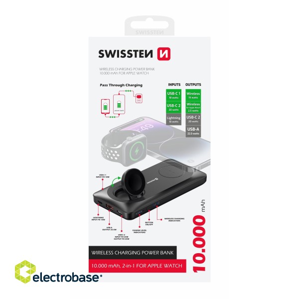 Swissten Wireless Power Bank for Apple Watch and MagSafe devices 10000mAh image 1