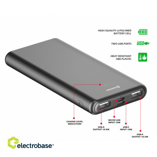 Swissten WORX II Power Bank Переносная зарядная батарея 2x USB-A / USB-C / Micro USB / 10000 mAh фото 2