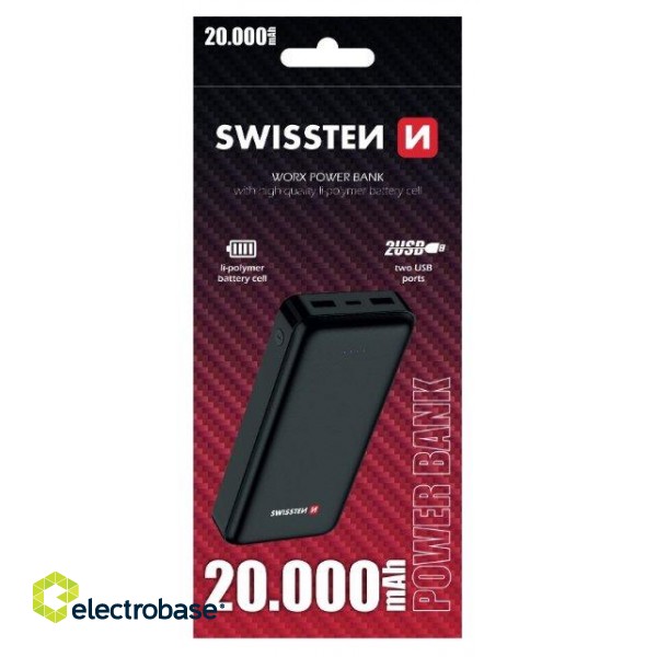 Swissten Worx Power Banka Universāla Ārējas Uzlādes Baterija 2x 2.4А USB / Smart IC / 20000 mAh image 2