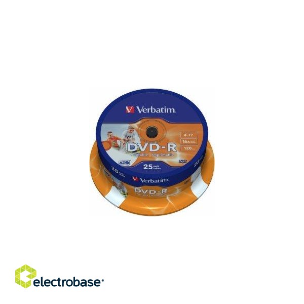 Verbatim Blank  DVD-R AZO 4.7GB 16x Wide Printable ID Brand 25 Pack Spindle