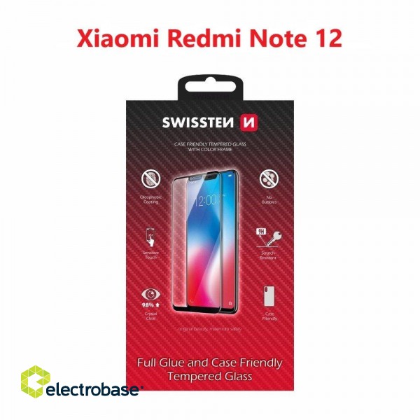 Swissten Full Face Tempered Glass Aizsargstikls Pilnam Ekrānam Xiaomi Redmi Note 12