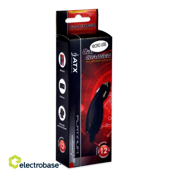 ATX Platinum Premium Car charger 12 / 24V / 1A + Micro USB cable Black (Red Blister) paveikslėlis 2