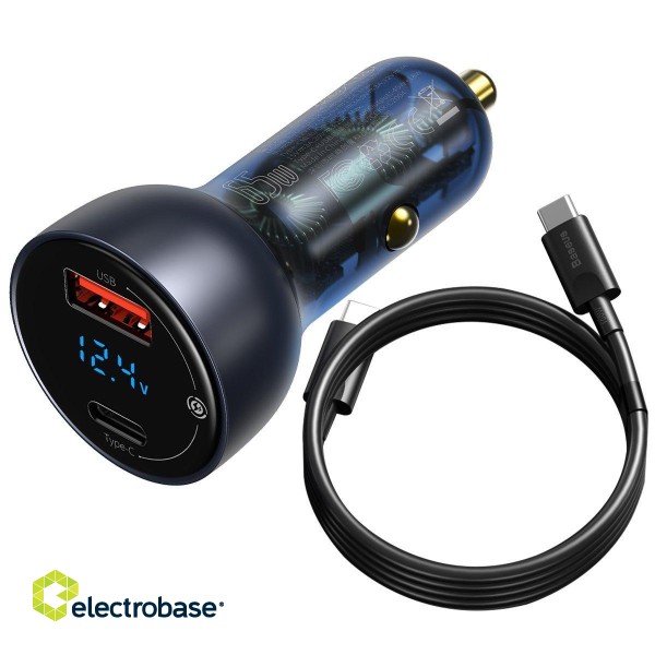 Baseus Particular Digital Car Charger + USB-C Cable / QC+PPS / 65W / 1m / 100W paveikslėlis 1
