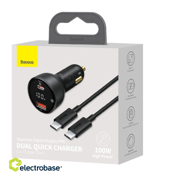 Baseus Superme Car charger + cable USB-C / 100W paveikslėlis 3