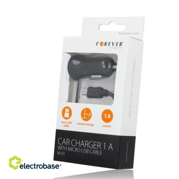 Forever M-01 Car charger whit micro USB cable and LED indicator / 1,5m Black image 2