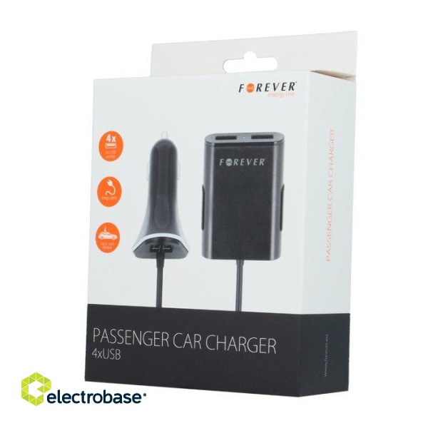 Forever Passenger USB 4 x 2.4A  (12V / 24V) Car Charger With Cable 1.5m image 3