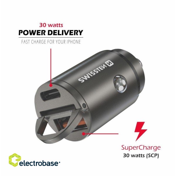 Swissten 30W Nano Metal Car Charger Adapter with 30W PD / SCP image 1