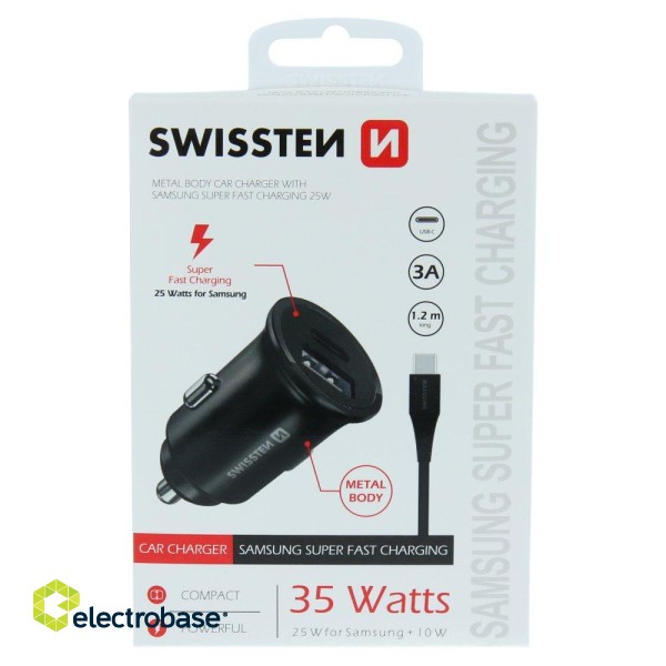 Swissten 35W Metāla Automašīnas Lādētājs ar 25W Samsung SFC + 10W USB image 4