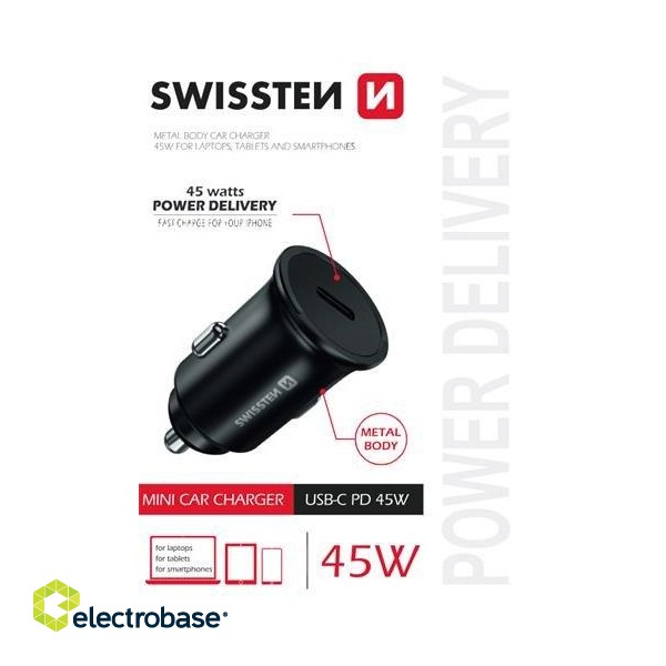 Swissten 45W PD Metāla Automašīnas Lādētāja Adapteris USB-C image 2