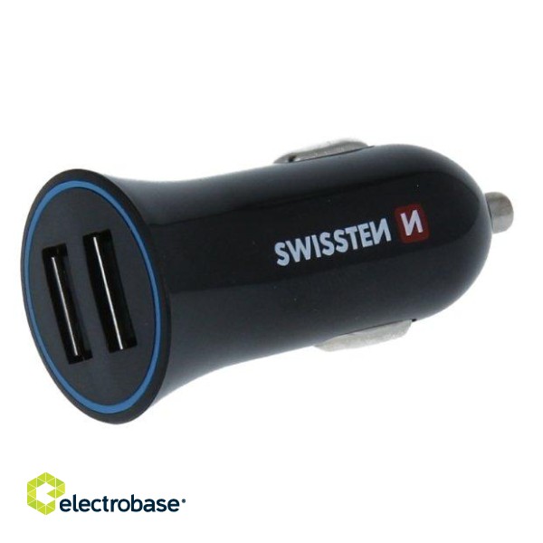 Swissten Car charger 12 / 24V / 1A + 2.1A + USB-C Data Cable 1m image 2