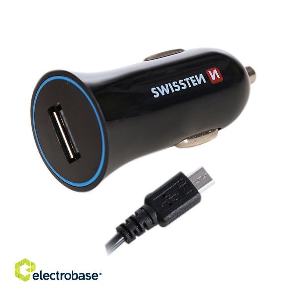 Swissten Автомобильная зарядка 12 / 24V / 1A + кабель Micro USB  1.5m фото 1