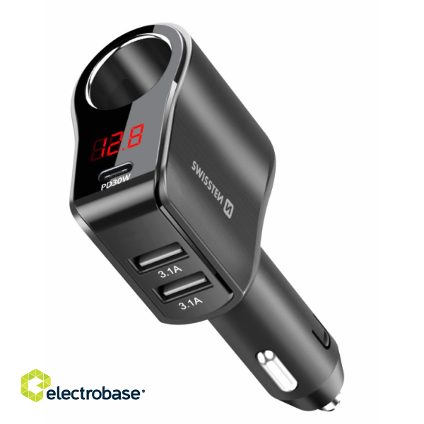 Swissten Car charger 1x USB-C PD / 2x USB-A / CL / LED image 1