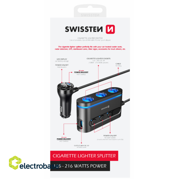 Swissten Car charger 2x USB-C PD / 1x USB-A QA 3.0 / 3x CL image 4