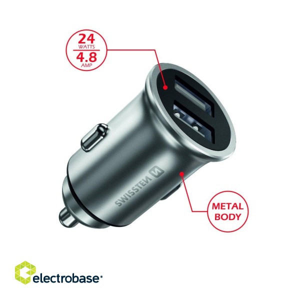 Swissten Metal Premium Car charger 2 x USB / 4.8A image 2