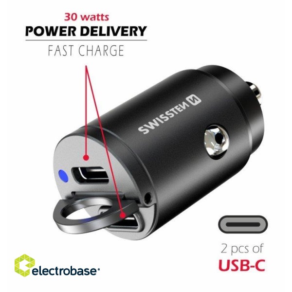 Swissten Nano Metal Car Charger Adapter 2xUSB-C with 30W PD / SCP image 2