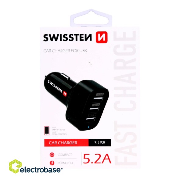Swissten Triple Premium Auto Lādētājs 5.2A USB 2.1A + 2.1A + 1A image 2