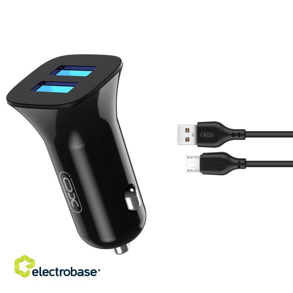 XO TZ10 Car charger 2x USB 2.4A + microUSB cable paveikslėlis 1