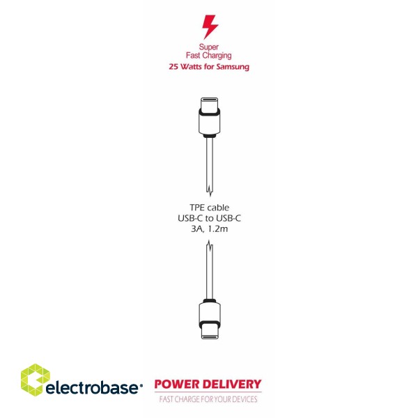 Swissten 25W Samsung Super Fast Charging Travel charger with 1.2m USB-C to USB-C cable paveikslėlis 2