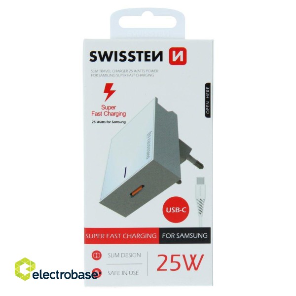 Swissten 25W Samsung Super Fast Charging Travel charger with 1.2m USB-C to USB-C cable paveikslėlis 3