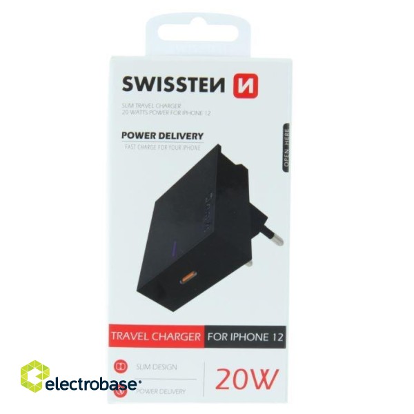 Swissten Premium 20W Mains Charger for all Apple iPhone 12 / 13 / 14 Series Models paveikslėlis 1