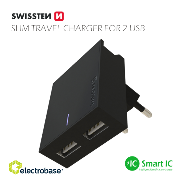 Swissten Premium Tīkla Lādētājs 2x USB 3А / 15W image 1