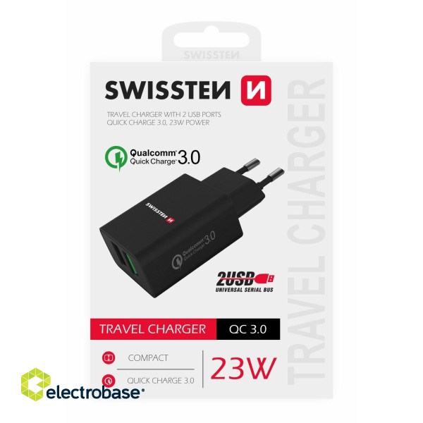 Swissten Premium Зарядное устройство 2x USB / QC3.0 23W фото 1