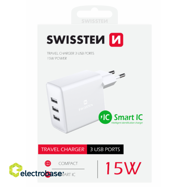 Swissten Smart IC Travel Charger 3x USB 3А 15W paveikslėlis 1