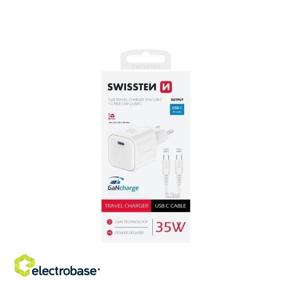 Swissten Travel Charger GaN USB-C 35W PD + Data Cable USB-C - USB-C 1.2m image 2