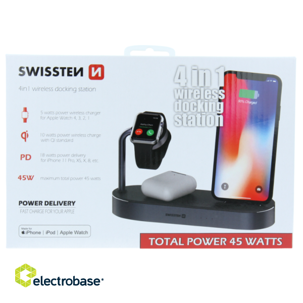 Swistten 4in1 MFI Wireless Docking Station 45W Bezvadu Uzlādes Dokstacija Priekš Apple iPhone / Apple Watch / iPod image 4