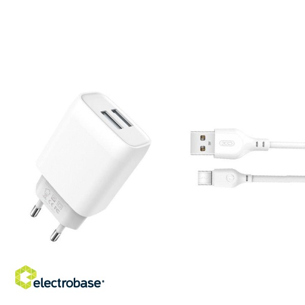 XO L57 Travel Charger plus cable Type-C / 2x USB 2.4A / White
