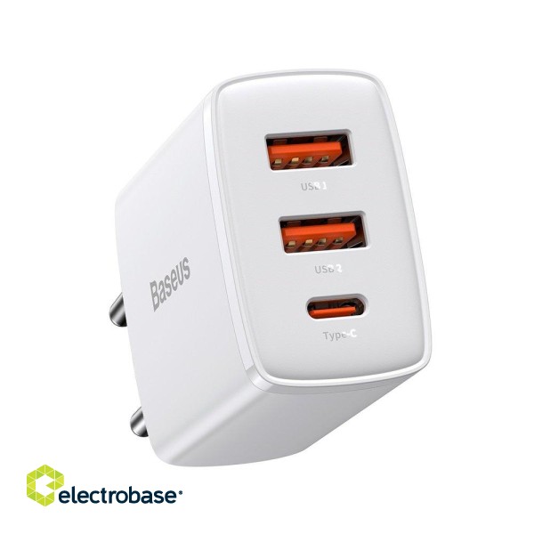 Baseus Compact Sienas Lādētājs PD / 30W / 1x USB -C/ 2x USB image 2