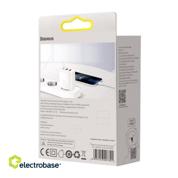 Baseus Compact Настенное зарядное УстройствоPD / 30 Вт / 1x USB-C/ 2x USB фото 7