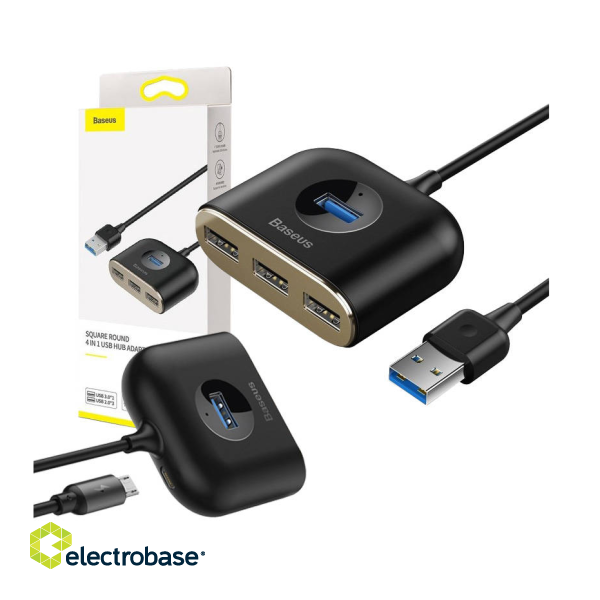 Baseus Square Round USB Adapter 1x USB 3.0 / 3x USB 2.0. / 1m image 2