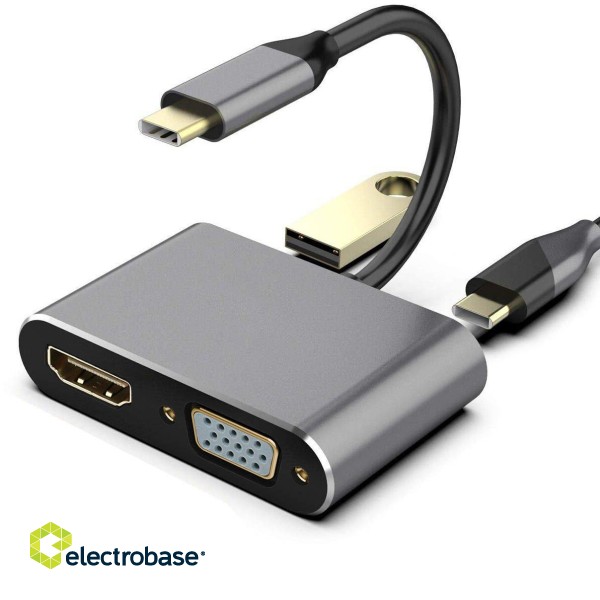 RoGer USB-C Мультимедиа адаптер HDMI 4K@30Hz / VGA 1080p / USB 3.0 / USB-C PD фото 1