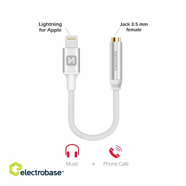 Swissten Lightning uz 3.5mm Audio Adapteris iPhone un iPad 15 cm image 3