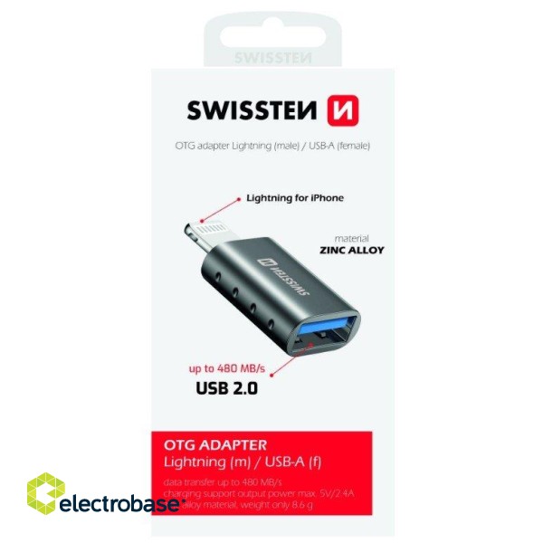 Swissten OTG Адаптер Lightning на USB Подключение фото 1