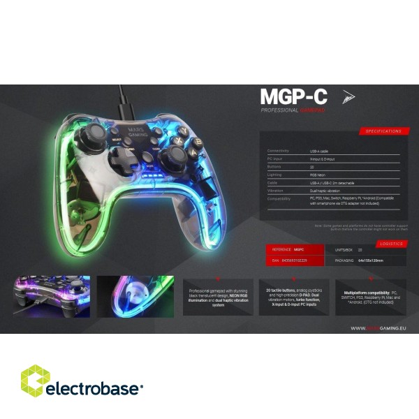 Mars Gaming MGP-C Gaming Controller RGB / USB-C / X-input & D-input image 7