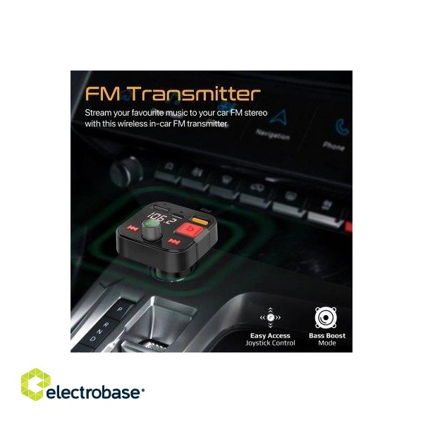 PROMATE PowerTune-30W Bluetooth FM Transmitter QC3.0 / PD30W / USB / Hands-free paveikslėlis 2