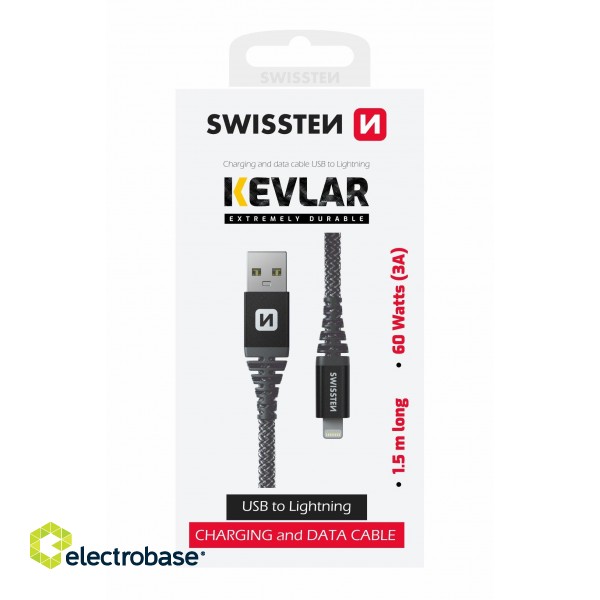 Swissten Kevlar Data Cable USB / Lightning 1.5m / 60w image 1