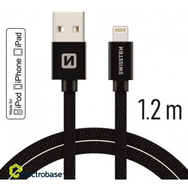 Swissten MFI Textile Fast Charge 3A Lightning Data and Charging Cable 1.2m image 1