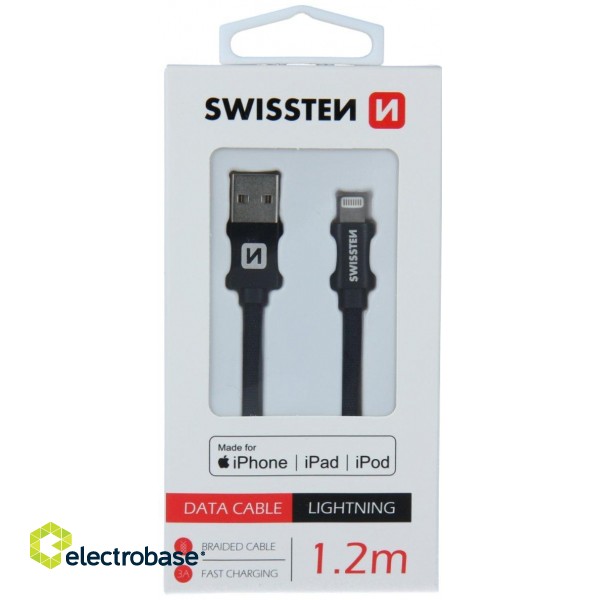 Swissten MFI Textile Fast Charge 3A Lightning Data and Charging Cable 1.2m image 5